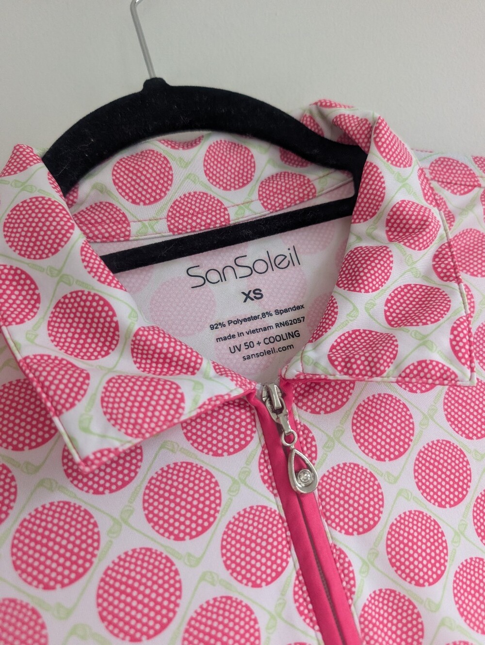 San Soleil 1/4 Zip Pullover Pink Golf Balls UV 50 Cooling Sz XS - Picture 2 of 8